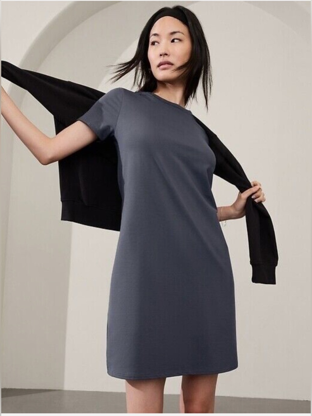 Athleta Essential Tee Dress, Granite Blue, Mini Dress, Size Small